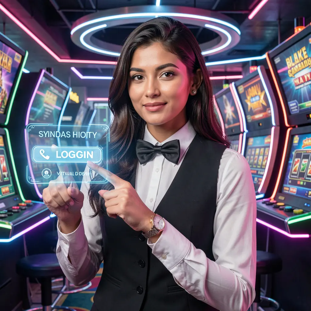 Confident Bangladeshi casino dealer reaching toward a glowing digital login interface symbolizing protected access at KASH777